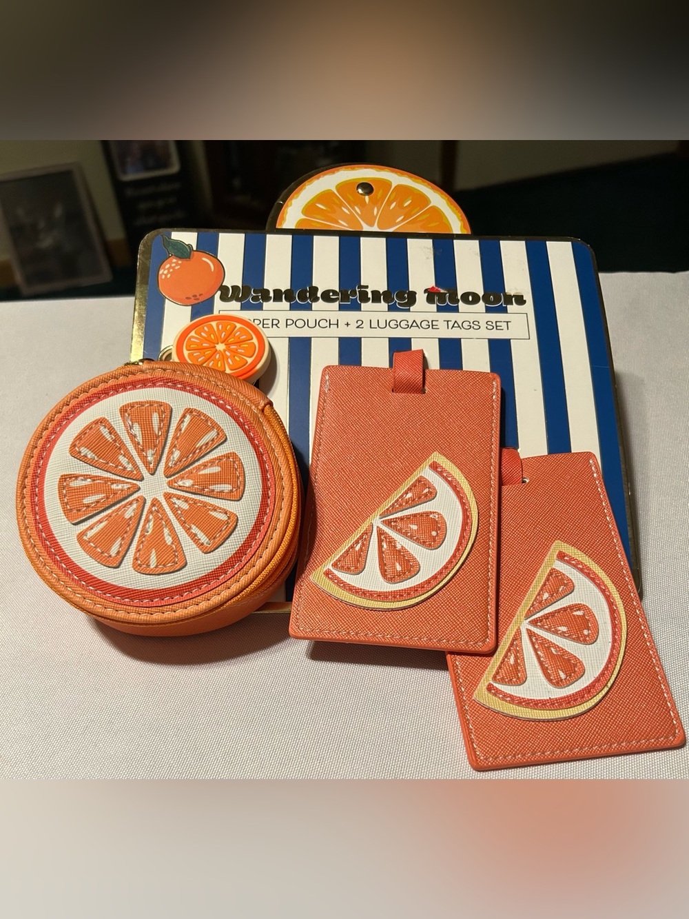 Wandering Moon Orange Slice Coin Pouch & Luggage Tag Set - Orange